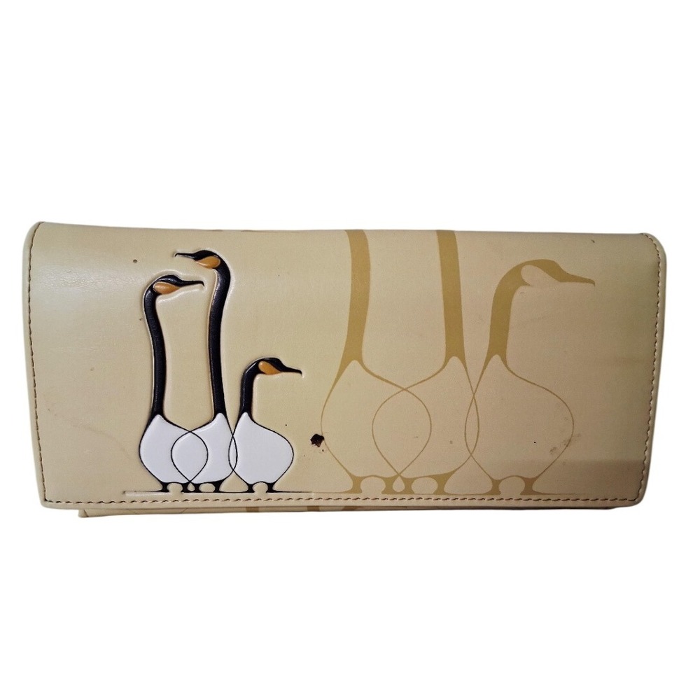 Benjamin Chee Chee Friends Women's Beige Leather Canadian Geese Clutch Wallet‎
